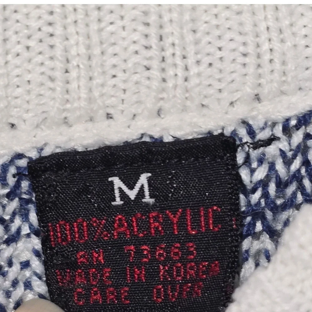 Vintage Anthonys Crew Neck Sweater‎ White Blue Geometric Aztec Print Medium